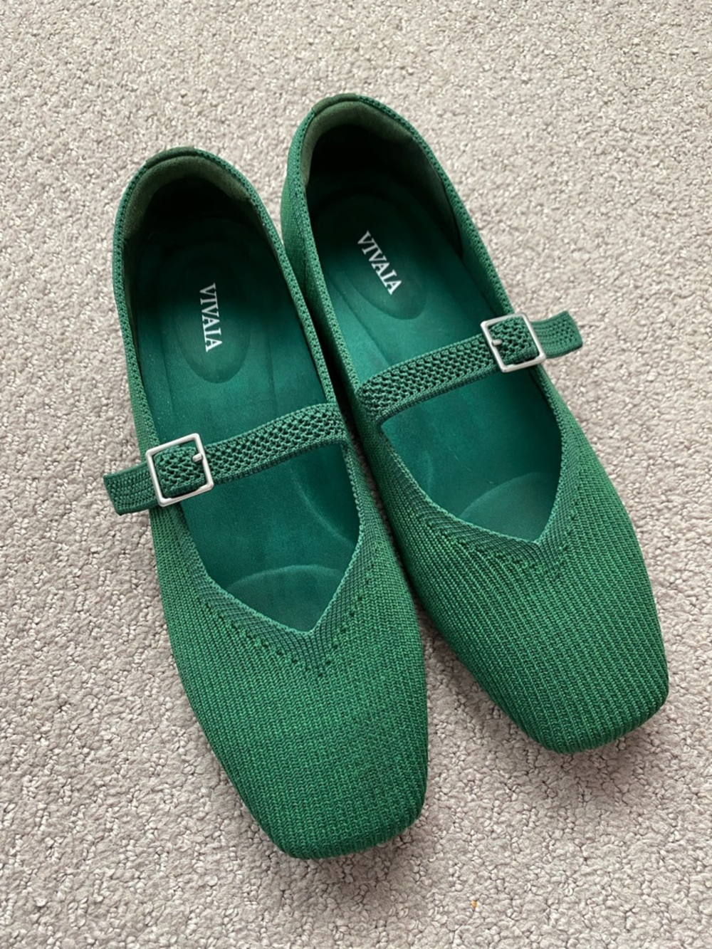 VIVAIA Square-Toe Mary Janes (Margot™ Mary Jane) Forest Green size 38.5 (US 7.5)
